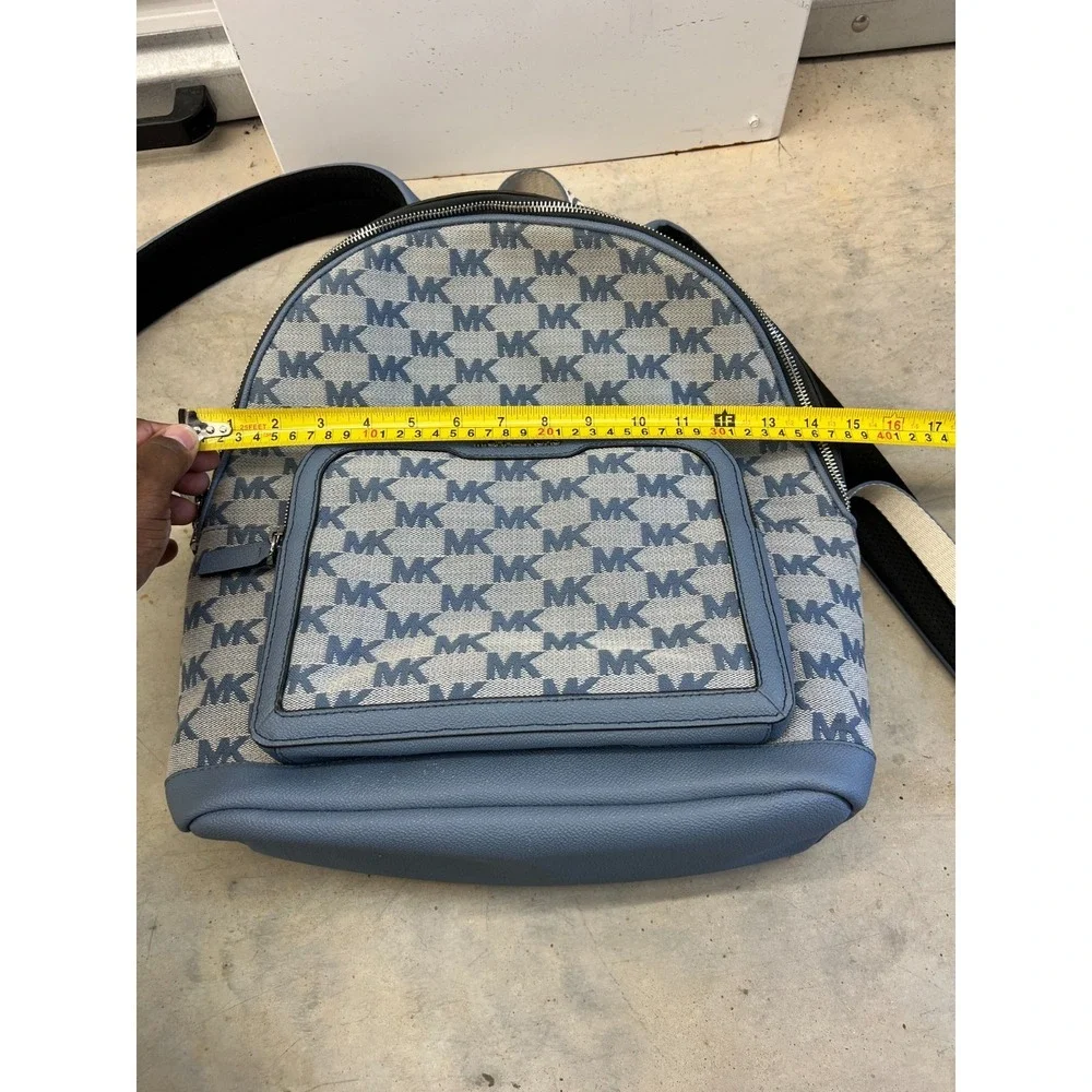 Michael Kors Cooper Bag Mens Large Blue Gray Logo Jacquard Commuter Backpack